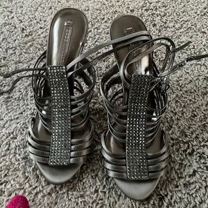 BCBGMaxAzria Kara Rhinestone Heels Shiny Taupe Size 8